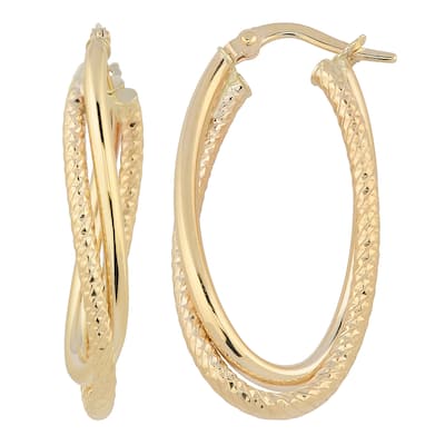 Fremada Italia 14k Yellow Gold High Polish and Diamond-cut Finished Overlapping Oval Hoop Earrings