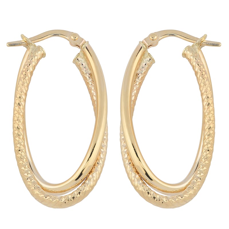 Fremada Italia 14k Yellow Gold High Polish and Diamond-cut Finished Overlapping Oval Hoop Earrings
