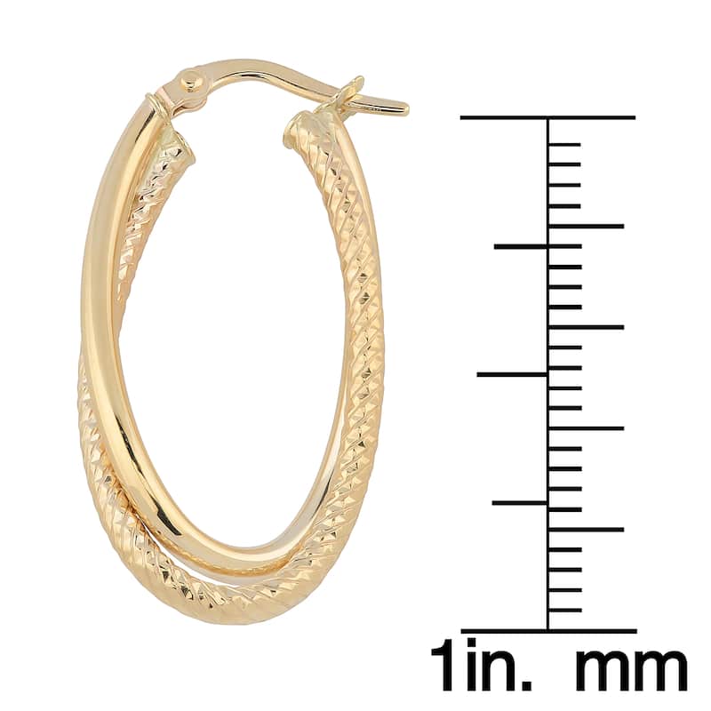 Fremada Italia 14k Yellow Gold High Polish and Diamond-cut Finished Overlapping Oval Hoop Earrings
