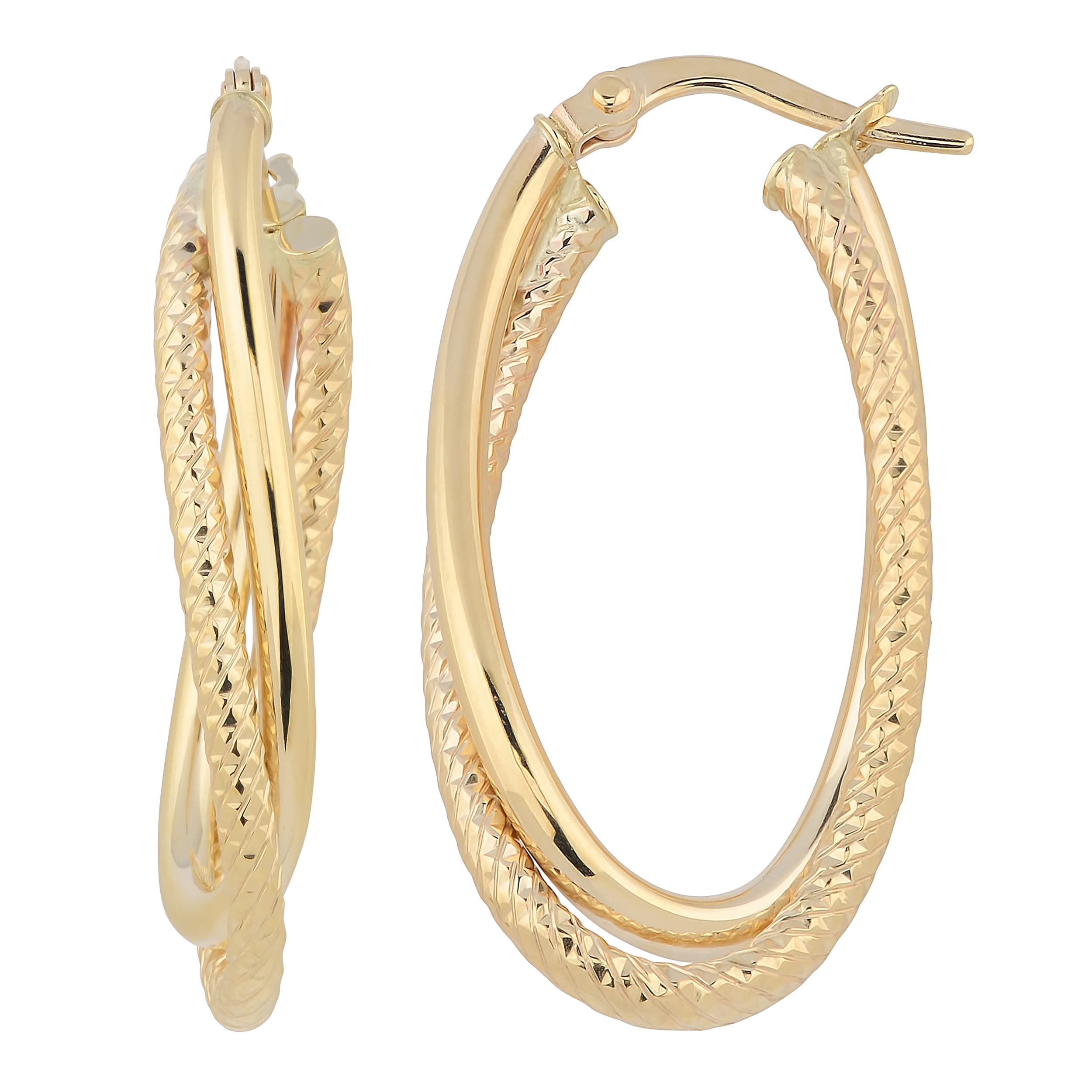 Au Naturale Italia 14k Yellow Gold High Polish and Diamond-cut Finished Overlapping Oval Hoop Earrings