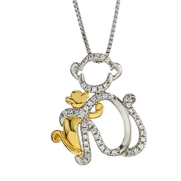 Sterling Silver And 10k Gold 1 8ct Tdw Diamond Monkey Mom Child Sterling Silver And 10k Gold 1 8ct Tdw Diamond Monkey Mom Child Necklace By