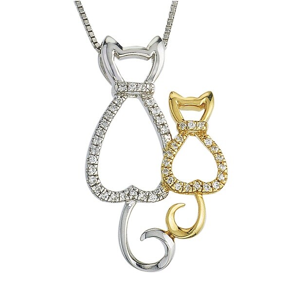 10k Gold And Sterling Silver Diamond Cat Mom Child Necklace 10k Gold And Sterling Silver Diamond Cat Mom Child Necklace By Ever One