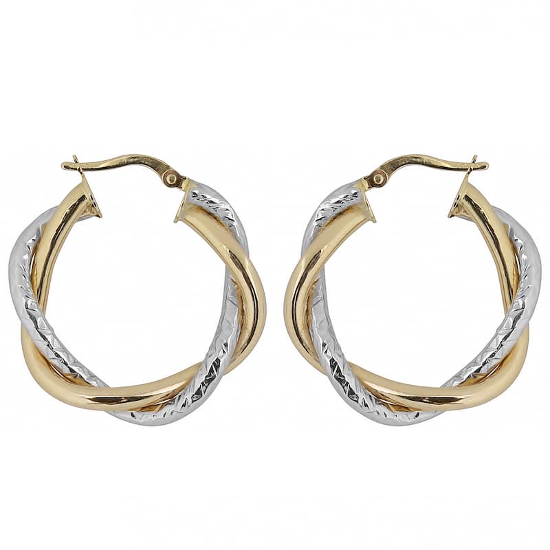 Fremada Italian 14k Two-tone Gold 5x20-mm Intertwined Round Hoop Earrings