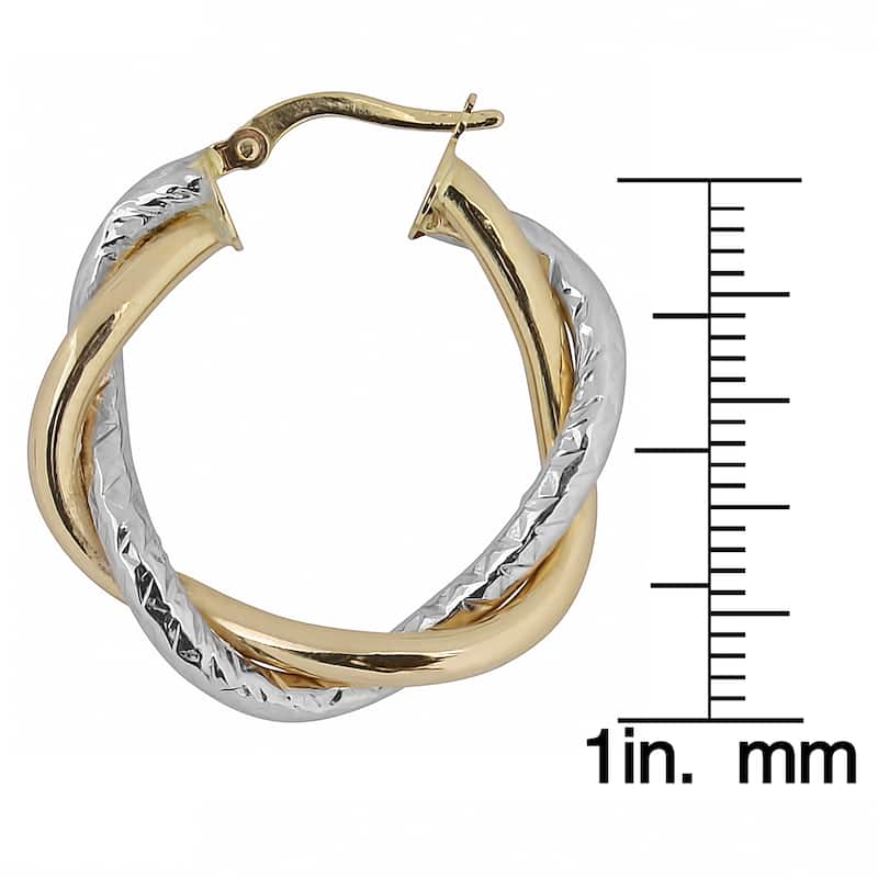 Fremada Italian 14k Two-tone Gold 5x20-mm Intertwined Round Hoop Earrings