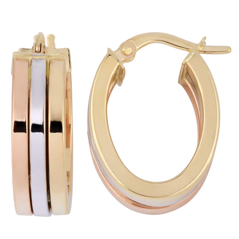 Fremada Italian 14k Tri-color High Polish Triple Oval Hoop Earrings