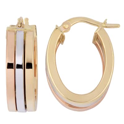 Fremada Italian 14k Tri-color High Polish Triple Oval Hoop Earrings