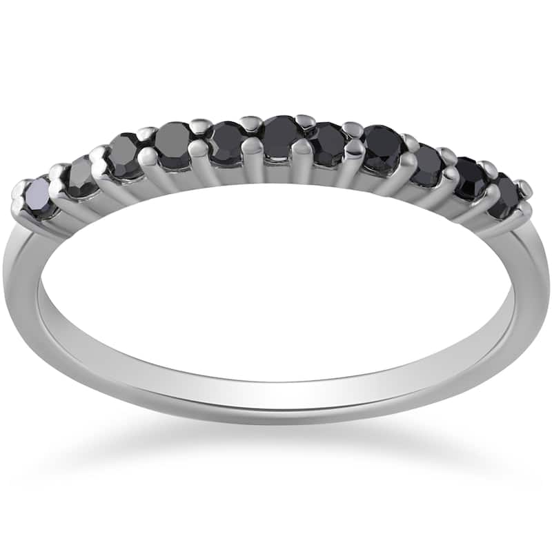 10k White Gold 1/3 ct TDW Black Diamond Wedding Stackable Ring - 4