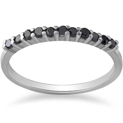 10k White Gold 1/3 ct TDW Black Diamond Wedding Stackable Ring