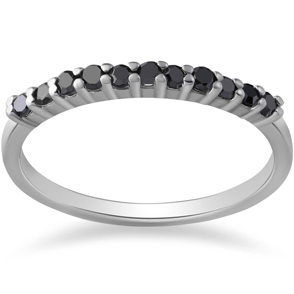 10k White Gold 1/3 ct TDW Black Diamond Wedding Stackable Ring