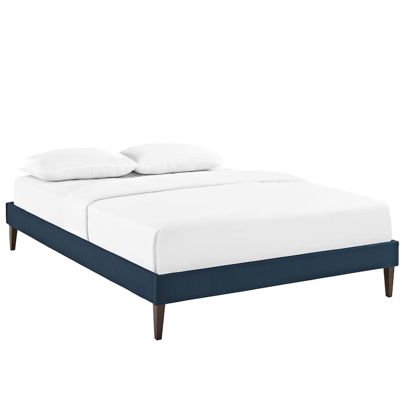 Sharon Azure Polyester Fabric and Wood Bed with Squared Tapered Legs