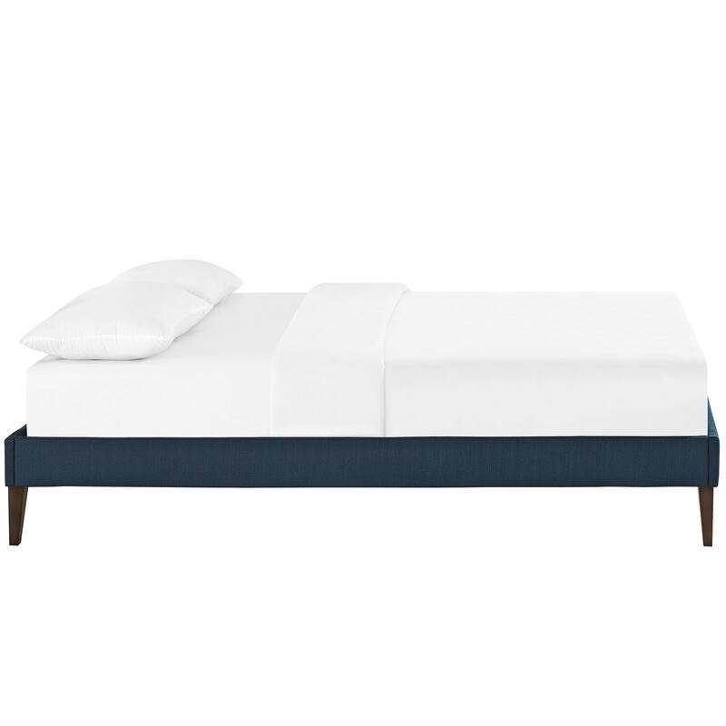 Sharon Azure Polyester Fabric and Wood Bed with Squared Tapered Legs