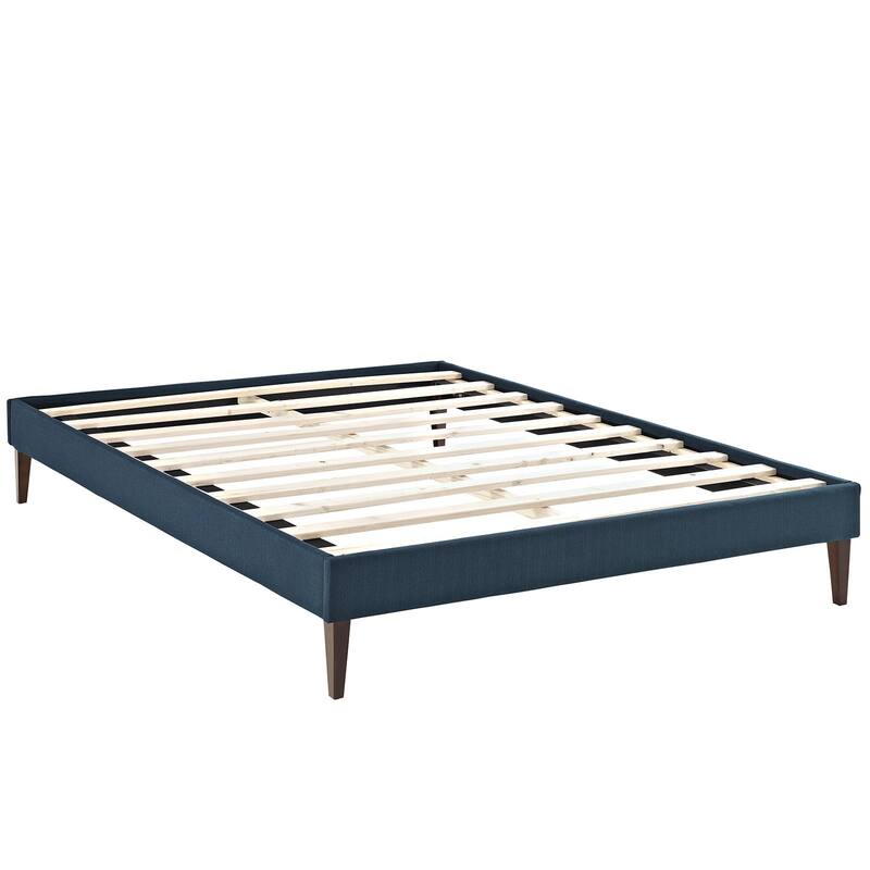 Sharon Azure Polyester Fabric and Wood Bed with Squared Tapered Legs