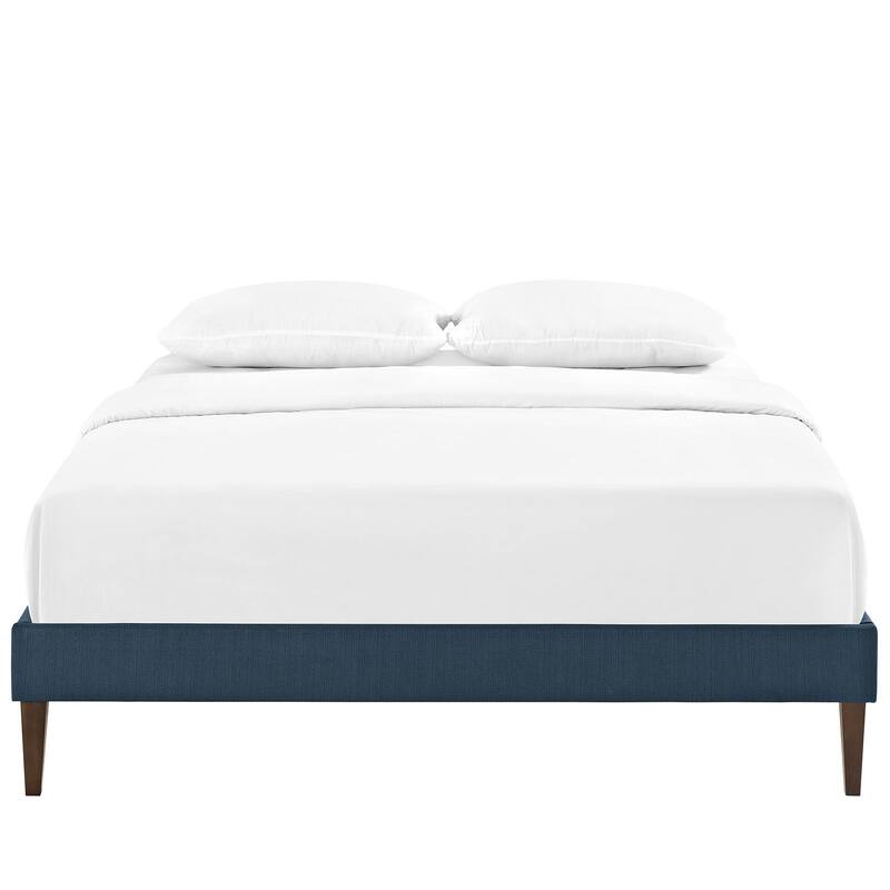 Sharon Azure Polyester Fabric and Wood Bed with Squared Tapered Legs