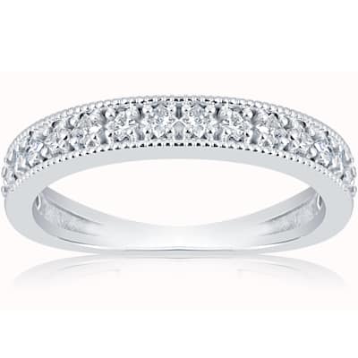 10k White Gold 1/3 ct TDW Princess Cut Diamond Wedding Ring Stackable Band