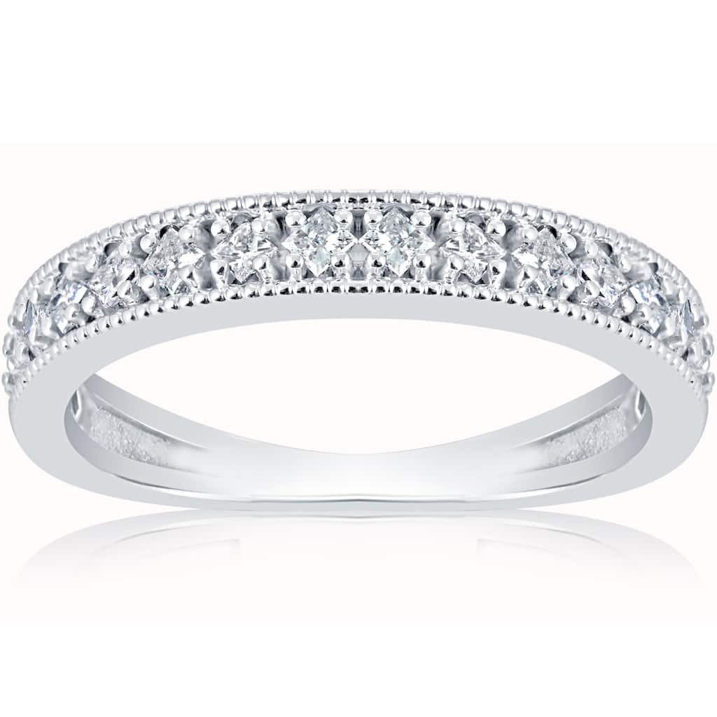 10k White Gold 1/3 ct TDW Princess Cut Diamond Wedding Ring Stackable Band