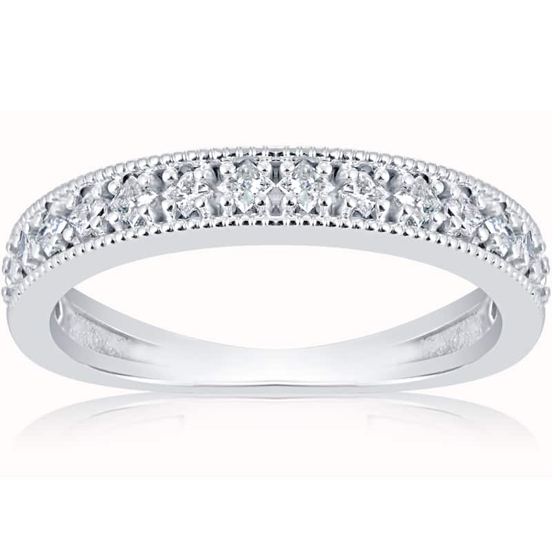 10k White Gold 1/3 ct TDW Princess Cut Diamond Wedding Ring Stackable Band
