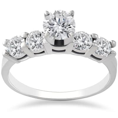 14k White Gold 1 ct TDW Diamond Engagement Ring 4-Prong Solitaire Brilliant Cut