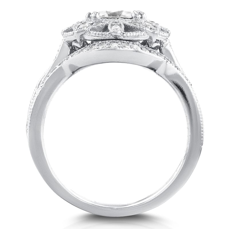 Annello by Kobelli 14k White Gold Moissanite and 5/8ct TDW Diamond 3-Piece Floral Antique Bridal Set