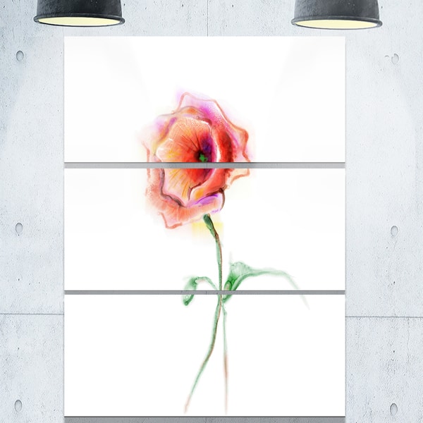 Red Poppy Flower with Green Leaves - Flower Large Metal Wall Art ...