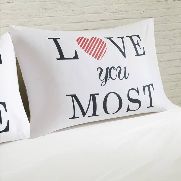 Shop Hipstyle Love You More White Cotton Printed Pillowcase Pair