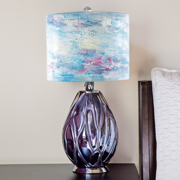 River of Goods Impressionist Collection White/Purple/Teal Glass/Canvas 26-inch Painted Shade Table Lamp