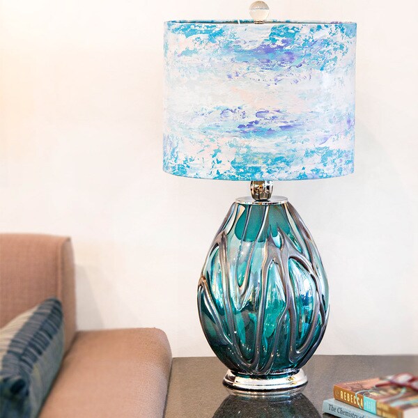 River of Goods Impressionist Collection White/Purple/Teal Glass/Canvas 26-inch Painted Shade Table Lamp