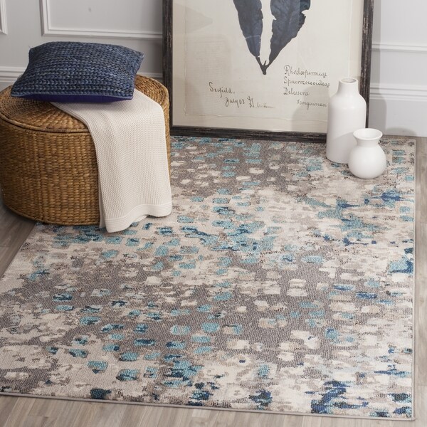 Safavieh Monaco Abstract Watercolor Grey / Light Blue Distressed Rug (3' x 5') - 3' x 5'