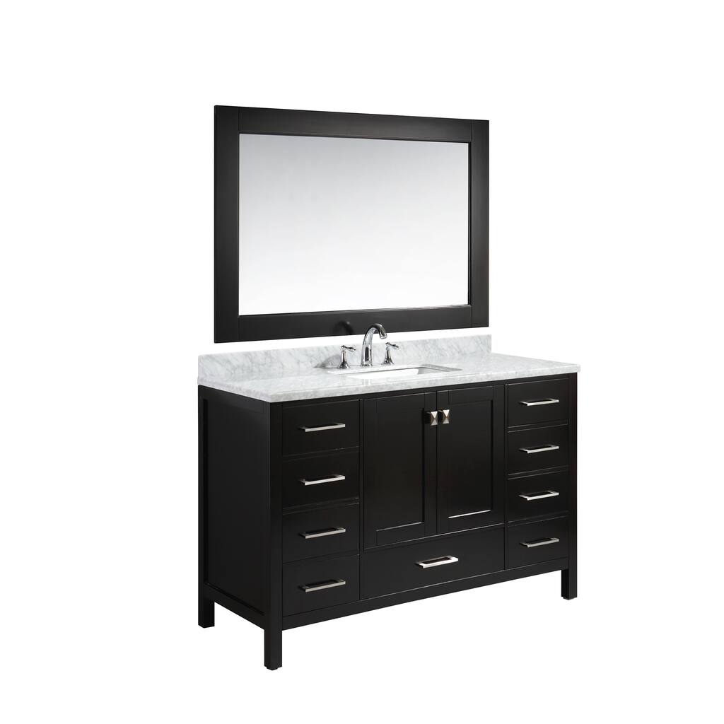 Design Element London White/Espresso Carrara Marble/Oak 54-inch Single Sink Vanity Set