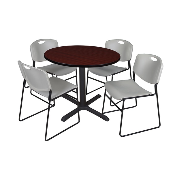 Round 42-inch Table and 4 Zeng Stackable Grey Chairs
