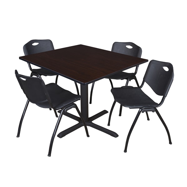 48-inch Square Table and 4 'M' Stackable Black Chairs