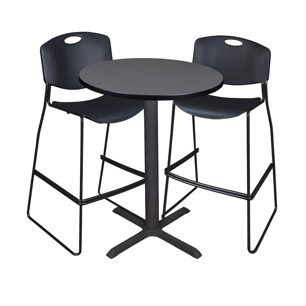 Cain 30-inch Round Cafe Table with 2 Black Zeng Stack Stools