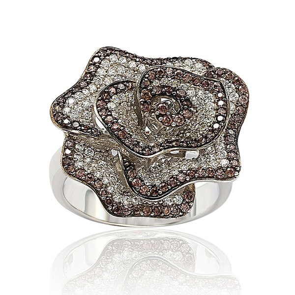 Suzy Levian Sterling Silver Brown and White Cubic Zirconia Pave 