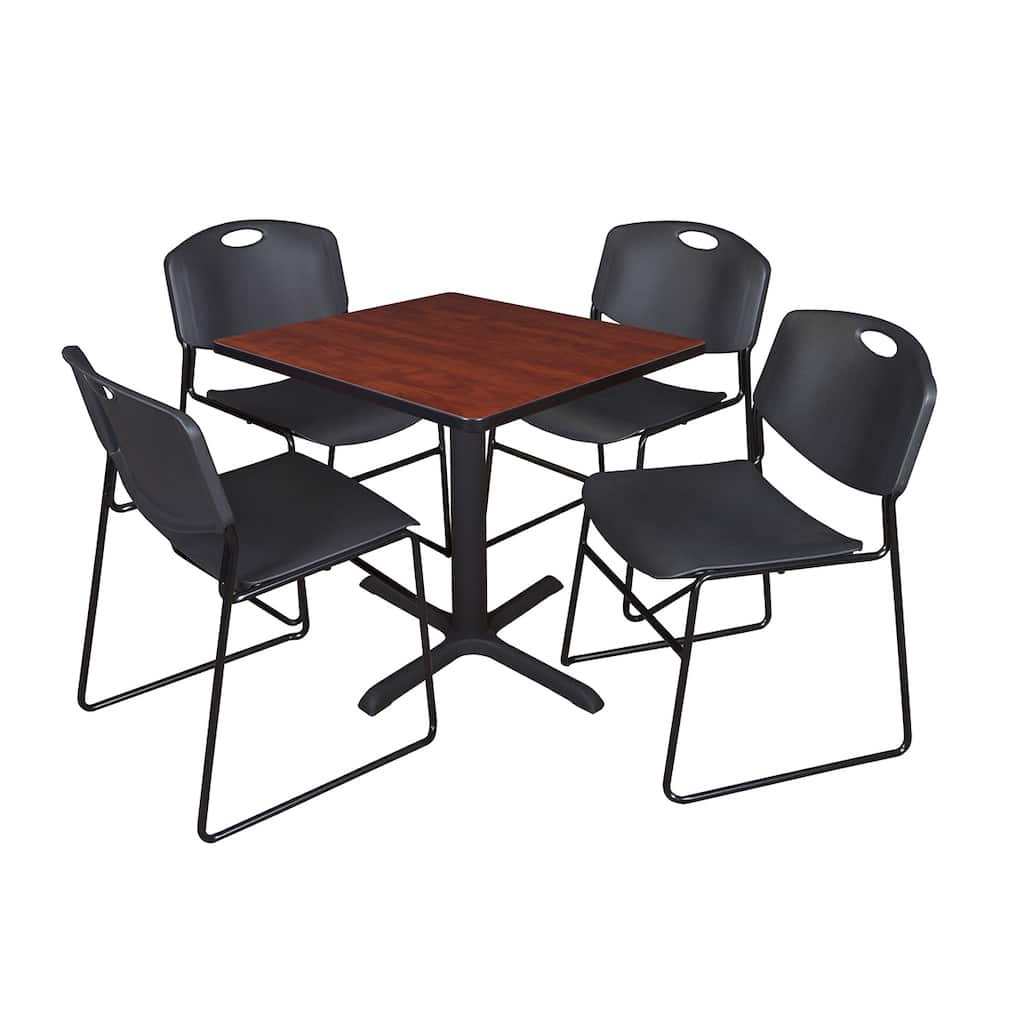 30-inch Square Table and 4 Zeng Stackable Black Chairs