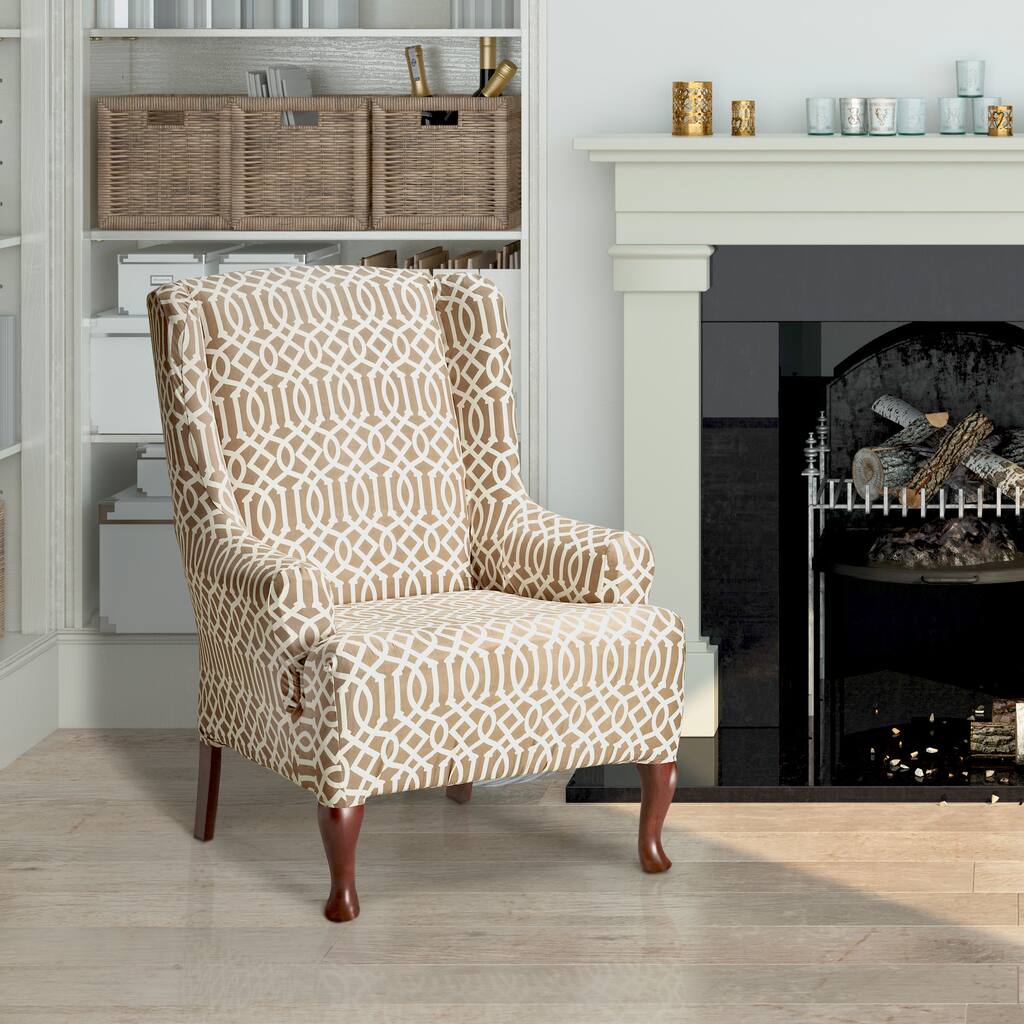 Coverworks Abigail Tan Stretch Wing Chair Slipcover - Overstock - 12671820