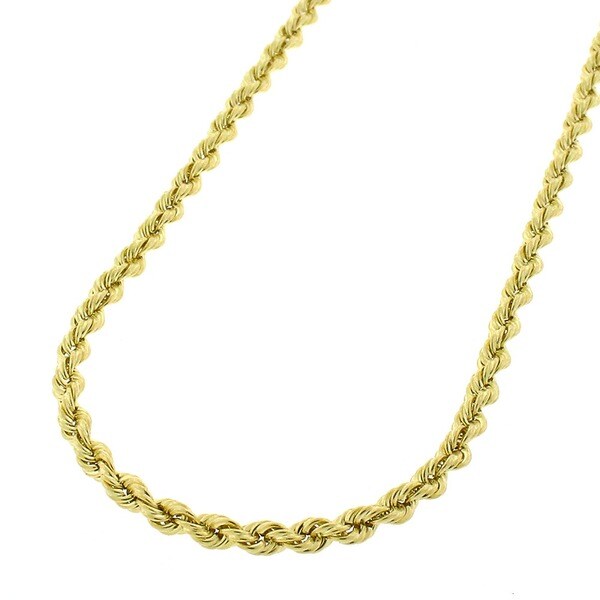 10k Yellow Gold 2.5 mm Hollow Rope Chain Necklace
