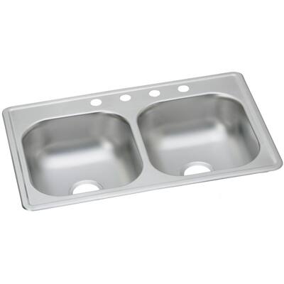 Elkay Dayton Stainless Steel 33" x 19" x 8", Equal Double Bowl Top Mount Sink
