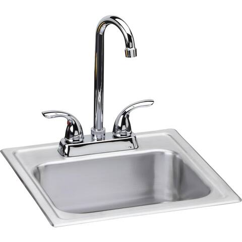 Elkay Dayton Stainless Steel 15" x 15" x 6", Single Bowl Top Mount Bar Sink + Faucet Kit