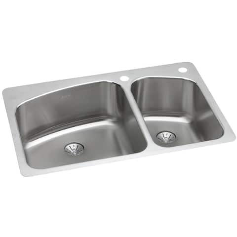Elkay Lustertone Stainless Steel 33" x 22" x 9", 60/40 Double Bowl Dual Mount Sink with Perfect Drain