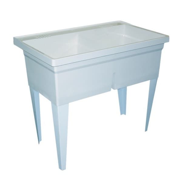 American Standard White Molded Stone Floor Mounted Utility Twin Tub Sink