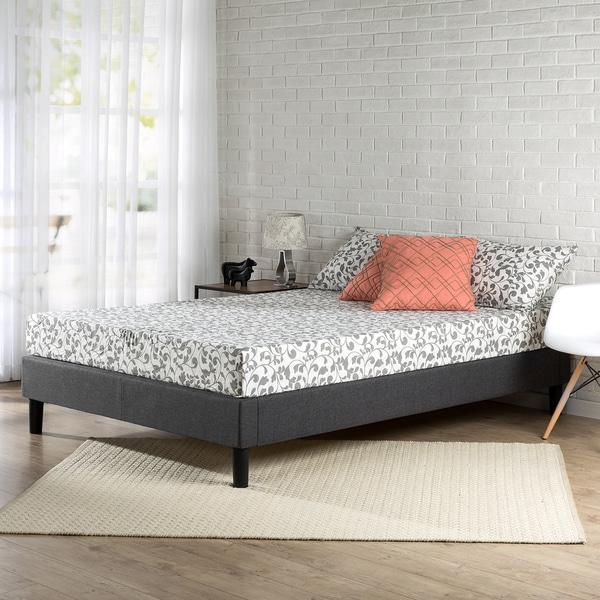 Priage Essential Grey Upholstered Full Size Platform Bed Frame With Priage Essential Grey Upholstered Full Size Platform Bed Frame With Wood Slat Support
