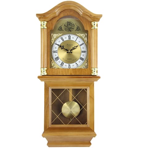 Bedford Clock Collection Golden Oak 26 in. Chiming Wall Clock