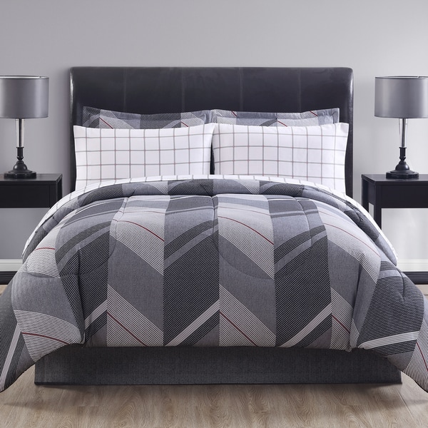 Hamilton Hall Reid Chevron Grid Reversible Bed in a Bag Comforter Set