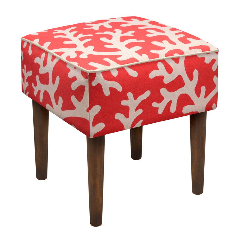 Coral Red Foam/Linen/Wood Upholstered Modern Stool