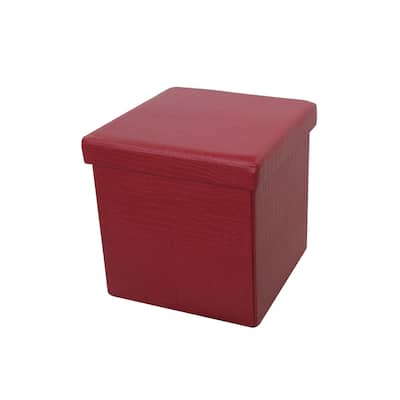 Benzara Urban Port Wine Red Foldable Storage Ottoman
