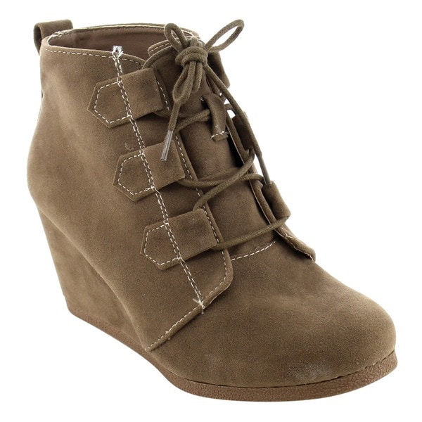 Qupid Women's Lace Up Platform Wedge Round Toe Ankle Bootie Qupid Women's Lace Up Platform Wedge Round Toe Ankle Bootie