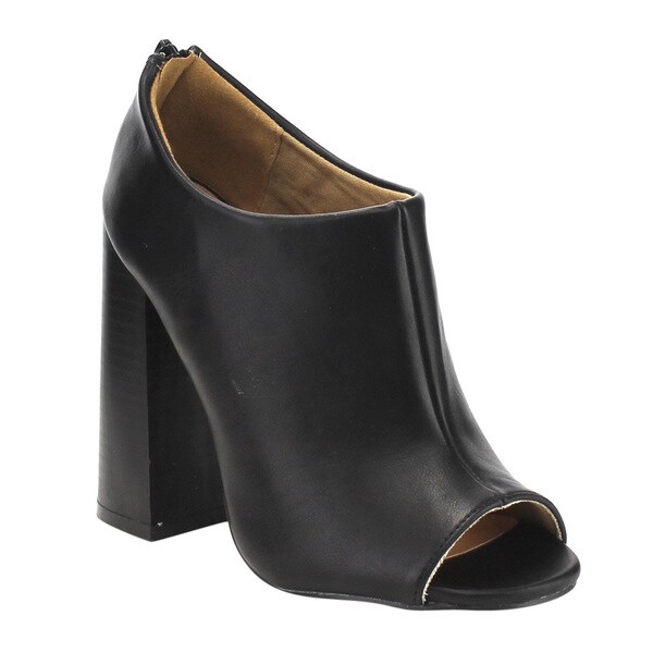 Shop Qupid Women's FE09 Black Faux Leather Plainseam Stacked Block