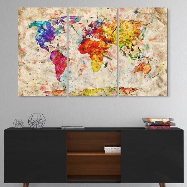 Shop Vintage World Map Watercolor Maps Painting Glossy Metal Wall Art Overstock 12680802