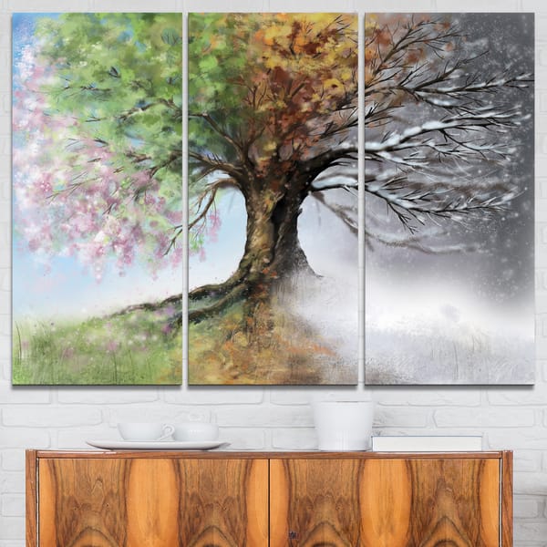Shop Tree With Four Seasons Tree Painting Glossy Metal Wall Art 36wx28h On Sale Overstock 12681250