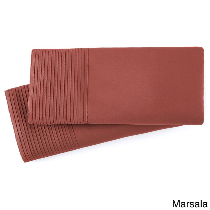 Stylish Pleated Hem Pillowcases Set - King - Marsala