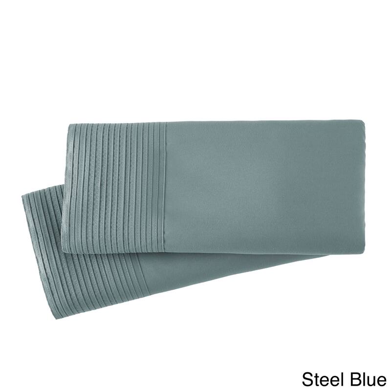 Stylish Pleated Hem Pillowcases Set - Standard (Queen) - Steel Blue